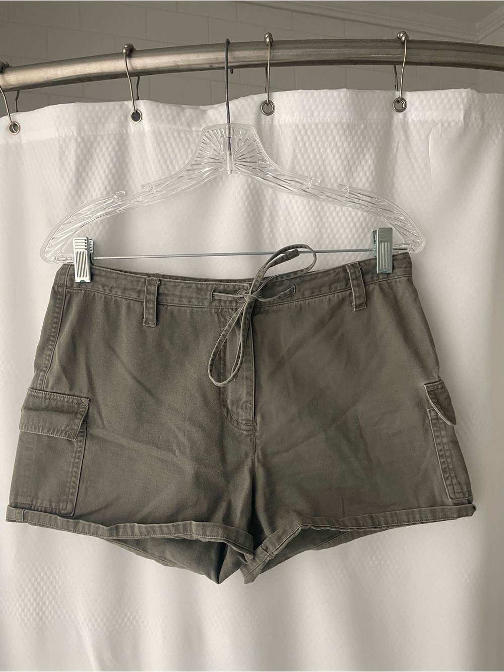 Vintage 90s Express Bleus Olive Green Utility Cargo Shorts Size 7/8